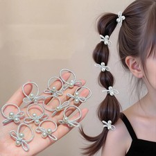 Hair Bands for Kids - Korean Pearl Bow Rubber Ties Non-Damaging 10pcs