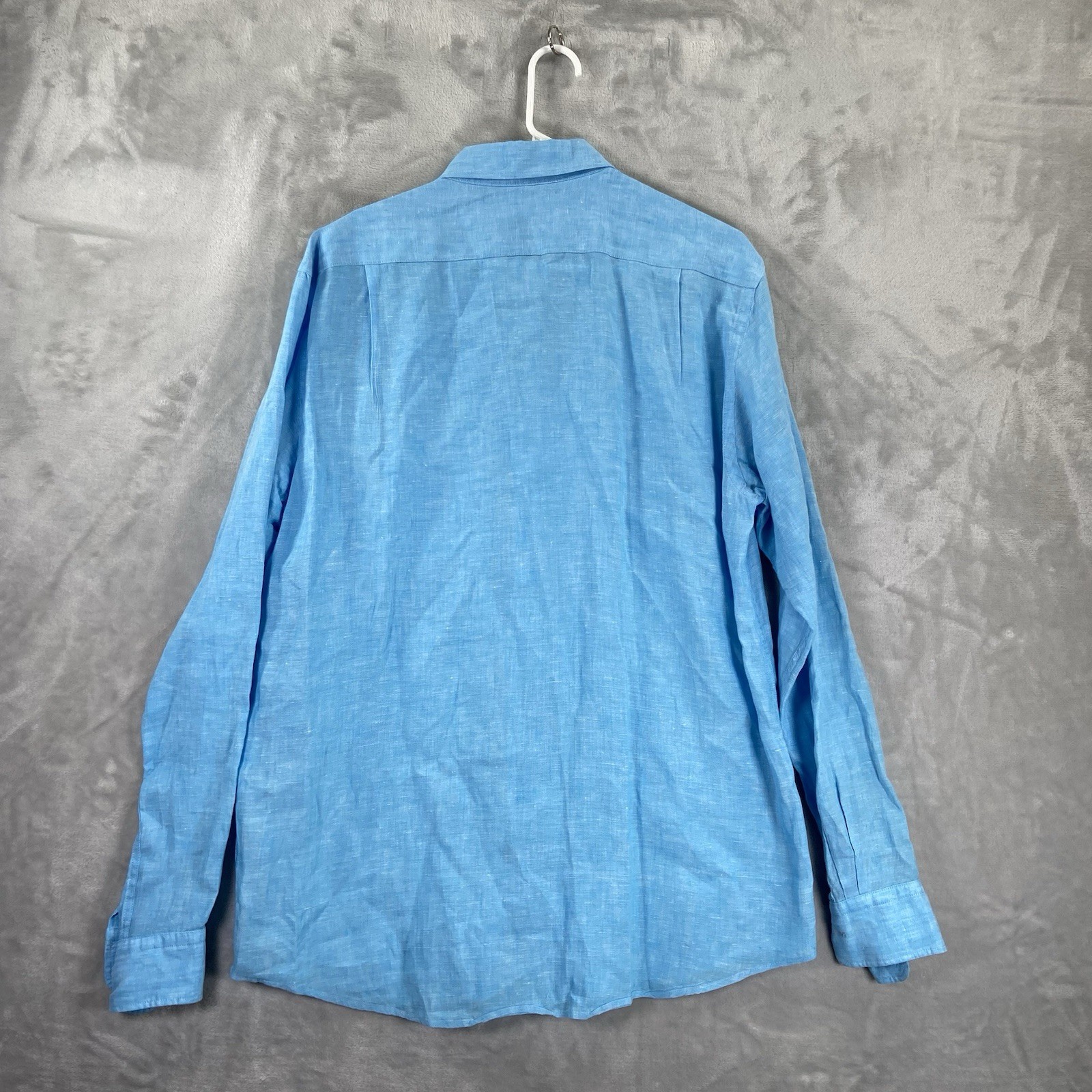 Uniqlo Shirt men's Large Button Up 100% Linen Blue Long Sleeve Casual Pocket thumbnail 12