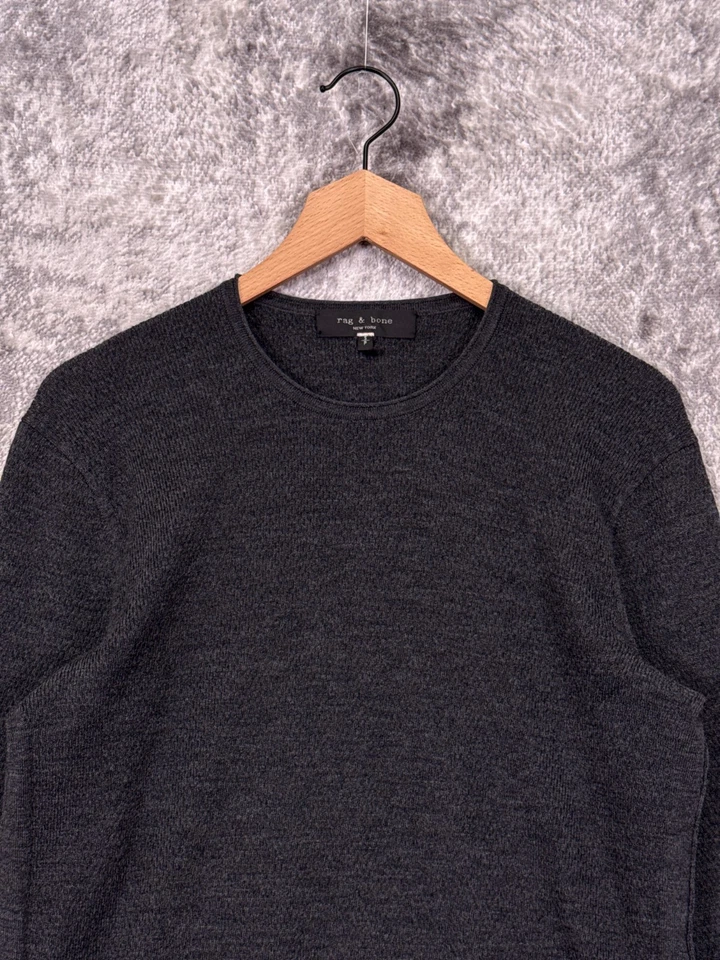 Rag & Bone Sweater Small Mens Extra Fine Merino Wool Gray Crewneck Textured - Image 2 of 4