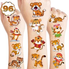 96PCS Tiger Temporary Tattoos Themed Wild Safari Jungle Zoo Animal Birthday Part