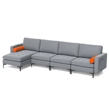 L-shaped Modular Sectional Sofa w/4 USB Ports Peacock & Reversible Chaise Ash