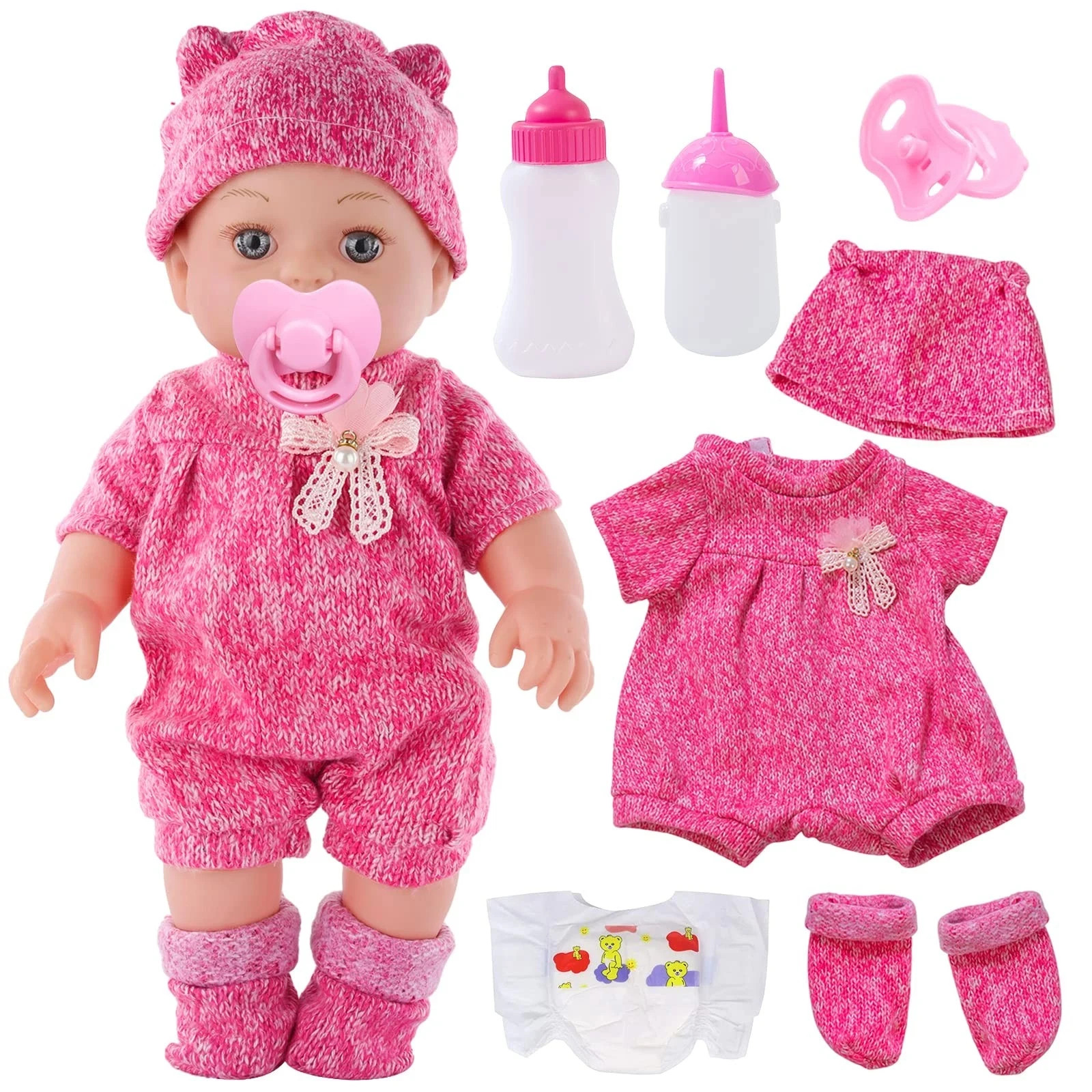 12-Inch Baby Doll Set with Clothes, Accessories, Bottles, an