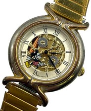 Vintage Disney Store Mickey Mouse Gold Tone Watch Gears Skeleton New Battery