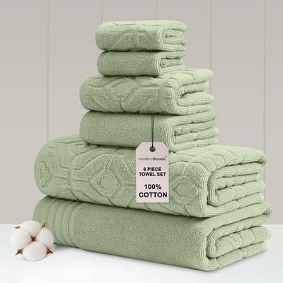 Amrapur Overseas 6-teiliges Garn gefärbt Diamond Gate Jacquard Handtuch Set Meeresschaum