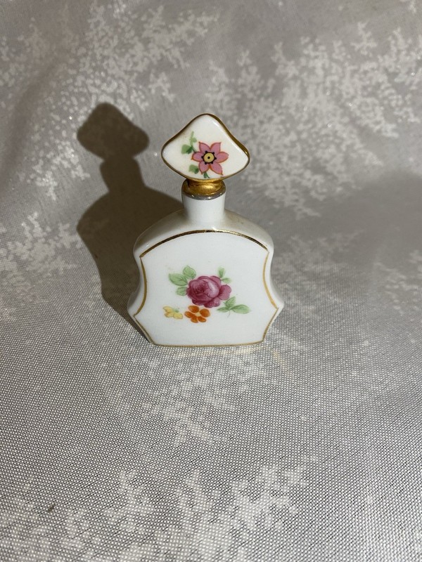 Vintage Hand Painted Floral & Gold Trim Porcelain Perfume Bottle Germany