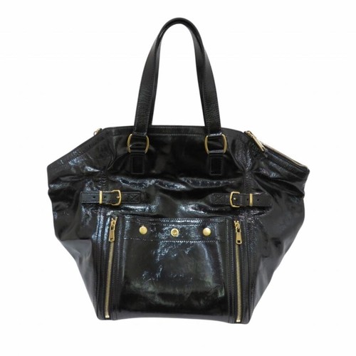 Yves Saint Laurent Downtown Patent Leather Tote Bag Black Gold Hardware Dust Bag