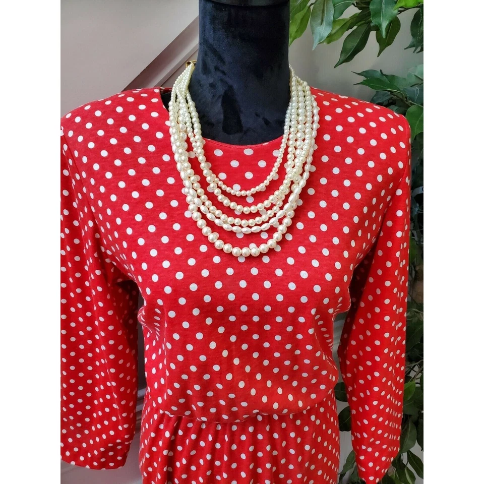 Vestido Vintage Via Sant Andrea Rojo Poliéster Cuello Redondo Manga Larga Hasta la Rodilla M Foto 2 de 4