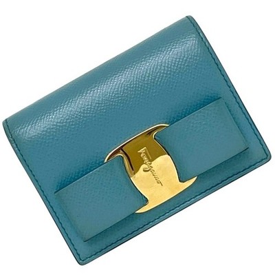AUTHENTIC Salvatore Ferragamo Vara Bifold Wallet JL-22 D515 Light Blue Used