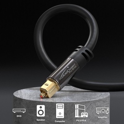 6ft TOSLINK Optical Audio Cable - 24k Gold-Plated for Crystal-Clear Sound