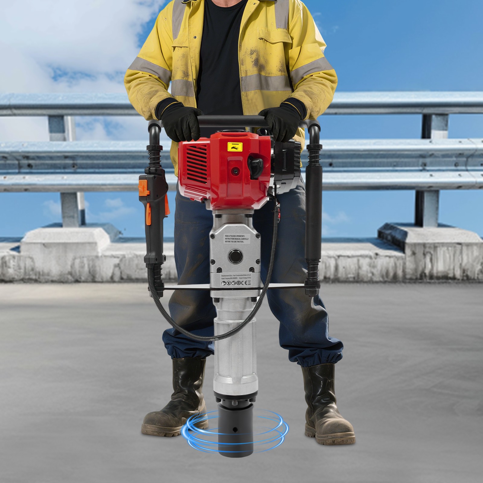 2.3HP Heavy Duty Gas Powered 52CC Fence Pile Driver T-Post Push Gasoline Engine