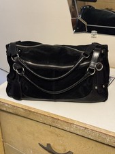 FURLA Black Suede Leather Satchel Handles Fabric Lining Pristine