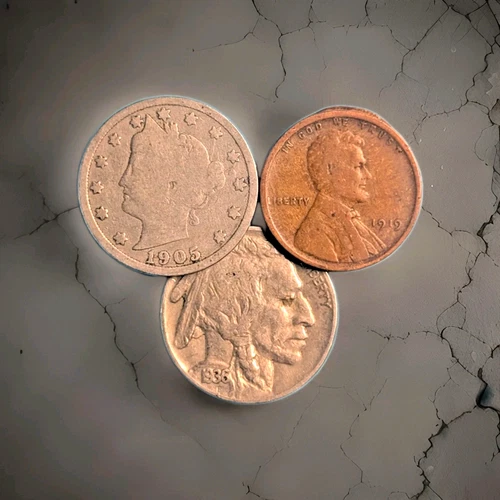Buffalo Head Nickel Liberty V Nickel 5c Lincoln Wheat Cent - Set of  3 coins