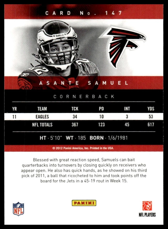 2012 Panini Prestige #147 Asante Samuel [GOATCARDS] - Image 2 of 2