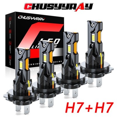 4Pcs H7+ H7 LED Headlight Kit Combo bulbs High Low Beam 6500K White Super Bright