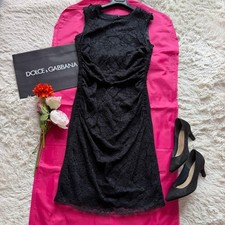 D&G Dolce Gabbana Black Lace Ruched Midi Dress Sleeveless Party Cocktail 46
