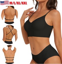 Low Back Bra Wireless Padded Bralette Comfort Halter Backless Cross Multiway Bra