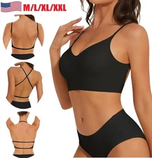 Low Back Bra Wireless Padded Bralette Comfort Halter Backless Cross Multiway Bra