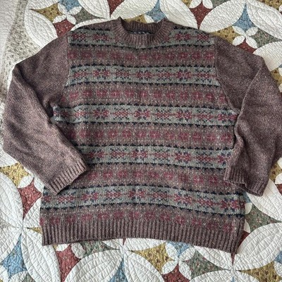 Vintage 90s brown patterned dad grandpa sweater granola cabin cottagecore