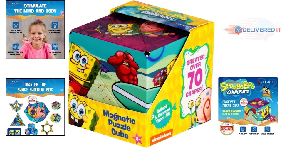 Cubo de quebra-cabeça magnético de mudança de forma de Bob Esponja brinquedo inquietação STEM para crianças e anúncios... - Imagem 2 de 4