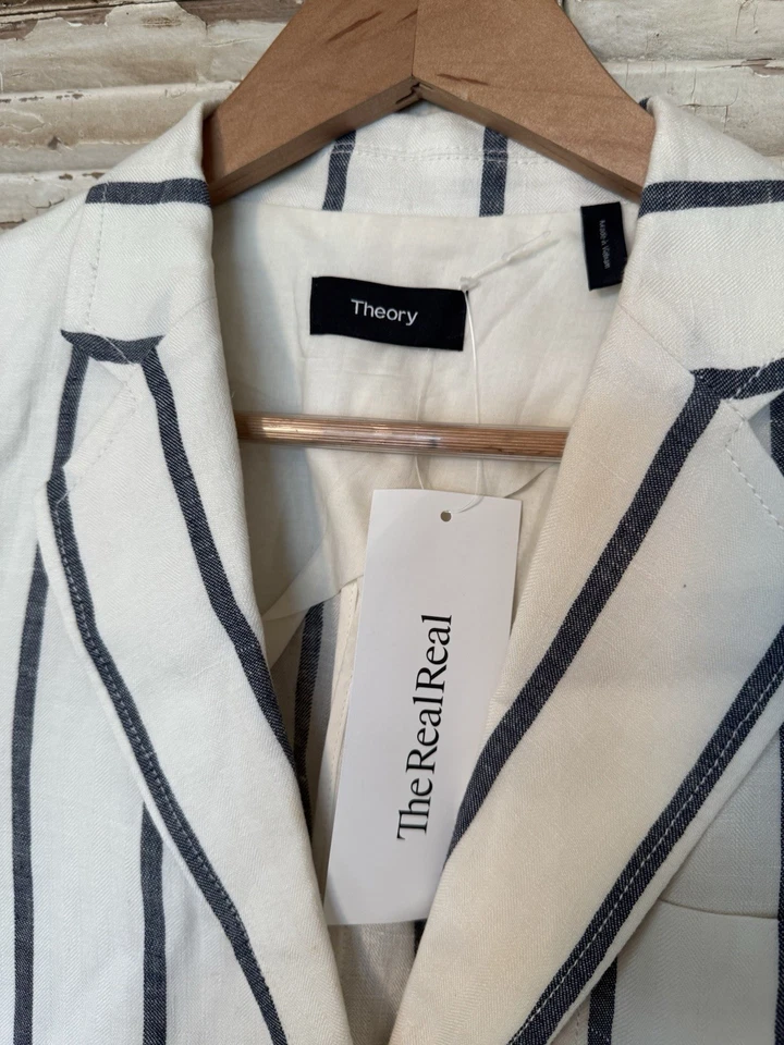 Blazer de mujer Theory a rayas de lino talla 8 Foto 4 de 4
