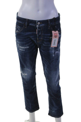 Dsquared2 Womens Blue Cool Girl Cropped Distress Denim Jeans Size 38