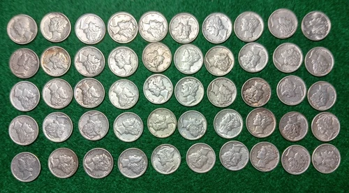 ROLL XF-AU MERCURY DIMES MIXED DATES  LOT CC