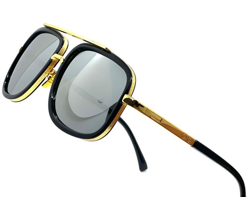 Men Fashion Sunglasses Oversized Square Gold Flat Top Frame Hip Hop Fancy Black - Afbeelding 10 van 76