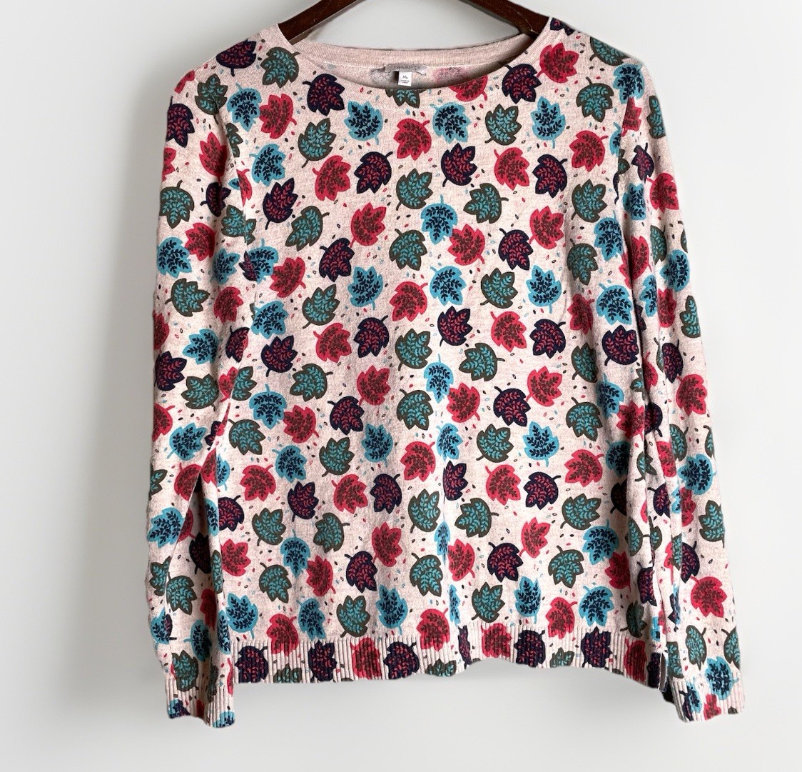 Talbots Petites Top Womens MP Medium Autumn Leaves Fall Cotton Rayon Casual