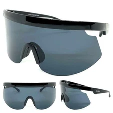 Oversized 80's RETRO SPORTY WRAP Style SUNGLASSES Huge Big Black Frame Dark Lens