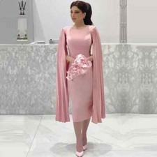 Pink Mother Of Bride Dresses With Cape Sleeves Wedding Guest Dress Formal Gowns