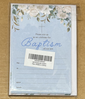 Boy Baptism Invitations with Envelopes 20 Packs,Modern Blue Christening