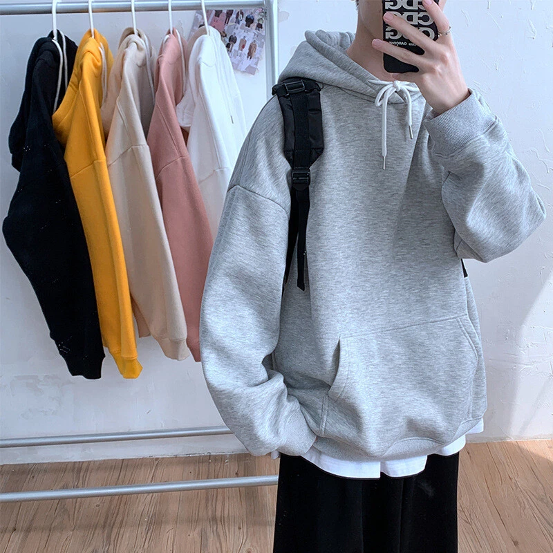 Mens Autumn Loose Solid Color All Match Hooded Hoodie Casual Youth Trend Pants