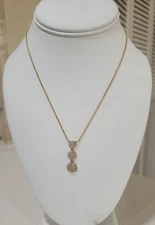 Signed FAS Gold Vermeil Sterling 925 White Stones Graduated Circles Necklace