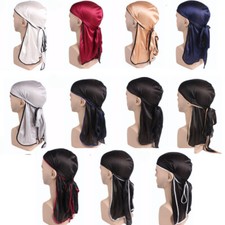 Unisex Men Womens Bandana Durag Headwear Long Tail Soft Silk Pirate Cap Wrap  