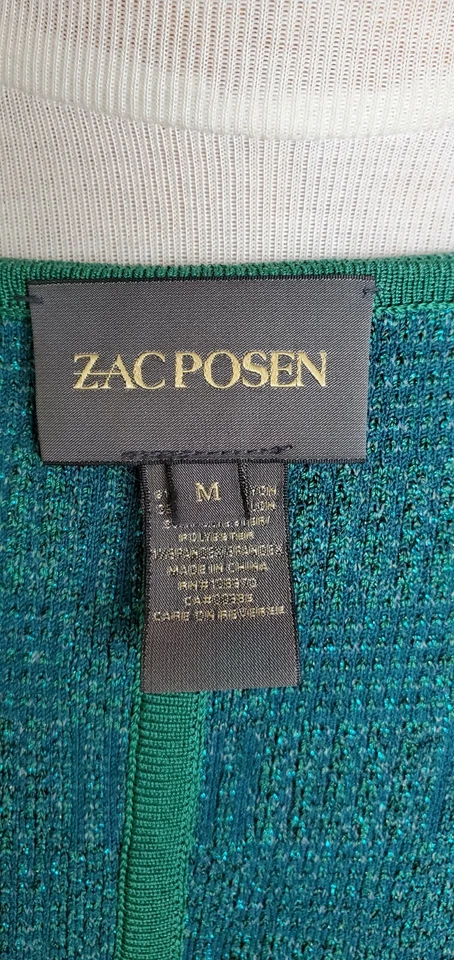 Vestido Vintage Zac Posen Verde Elástico Lurex Manga Corta Talla S/M Foto 4 de 4