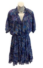80's Y2K Ralph Lauren Black Label Dress 6 Navy Blue Floral Flowy chiffon