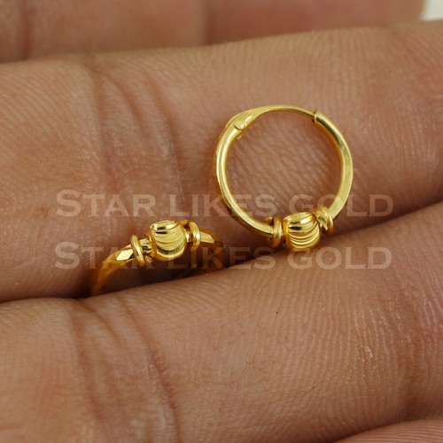 Gold Earrings 18K Gold hoop Earrings 18K Real Gold Earrings Bali - Picture 3 of 6