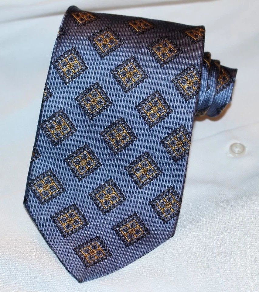 DOLCE & GABBANA Blue Yellow Gold Black Geometric Silk Necktie TIE 58.5"x 3.75" - Image 2 of 4