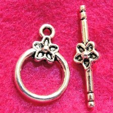 10Sets Tibetan Silver FLOWER Toggle Clasps Hooks Connectors Findings C135