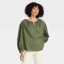 Universal Thread Balloon Sleeve Top Green Long Sleeve Top Med