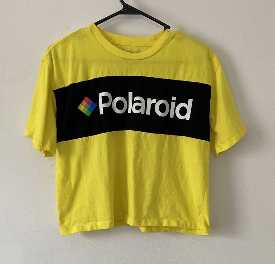 Haut Crop Top Polaroid Jaune Avec Logo - Taille Large, 100% Coton, Occasion Très Bon État