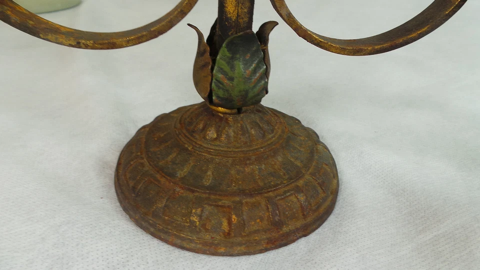 ANTIGUO HIERRO FORJADO L.D.B. & CO. PAR DE LÁMPARAS DISEÑO ROSA AÑOS 20 Foto 4 de 4