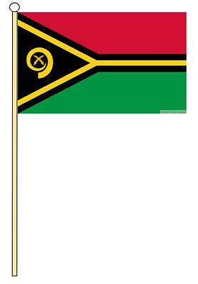 Vanuatu Ozeanien 18'' x 12'' GROSSE HAND WEHENDE HÖFLICHKEITSFLAGGE & STANGE