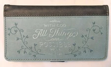Christian ALL THINGS POSSIBLE Soft Blue Gray Silver Lux Leather CHECKBOOK COVER