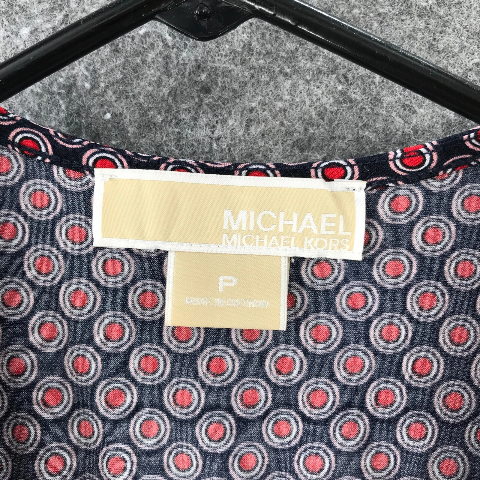 Abito donna Michael Kors elasticizzato blu rosso cerchio stampa a pois cravatta avvolgente taglia P