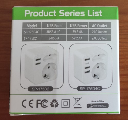 Adaptateur Secteur Europe vers USA vers 2 Prises, 3 USB-A, 1 USB-C - Photo 7/7
