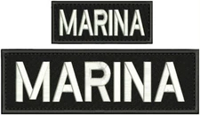 MARINA  embroidery patch 3x10 and 2x5 velcr@ on back white  on black