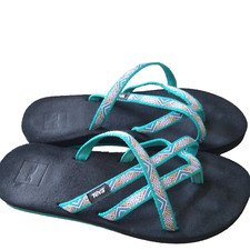 TEVA Olowahu Sandals Womens 9 Flip Flop 6840 Cushion Yoga Mat Teal Green EUC