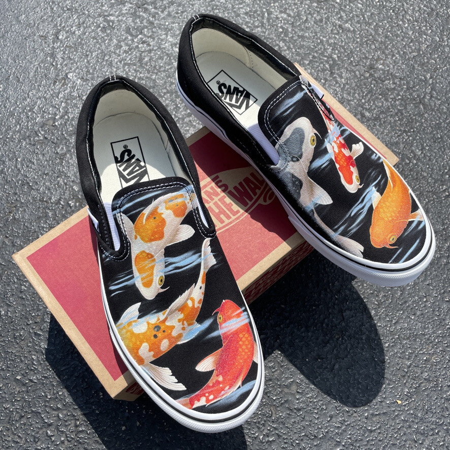 Vans Koi Orange Fish Slip On Limited Edition SZ Men\'s 5 Women\'s 6.5 Unisex Rare Koi Fish Slip on Custom Vans Brand Shoes - Etsy main image 4