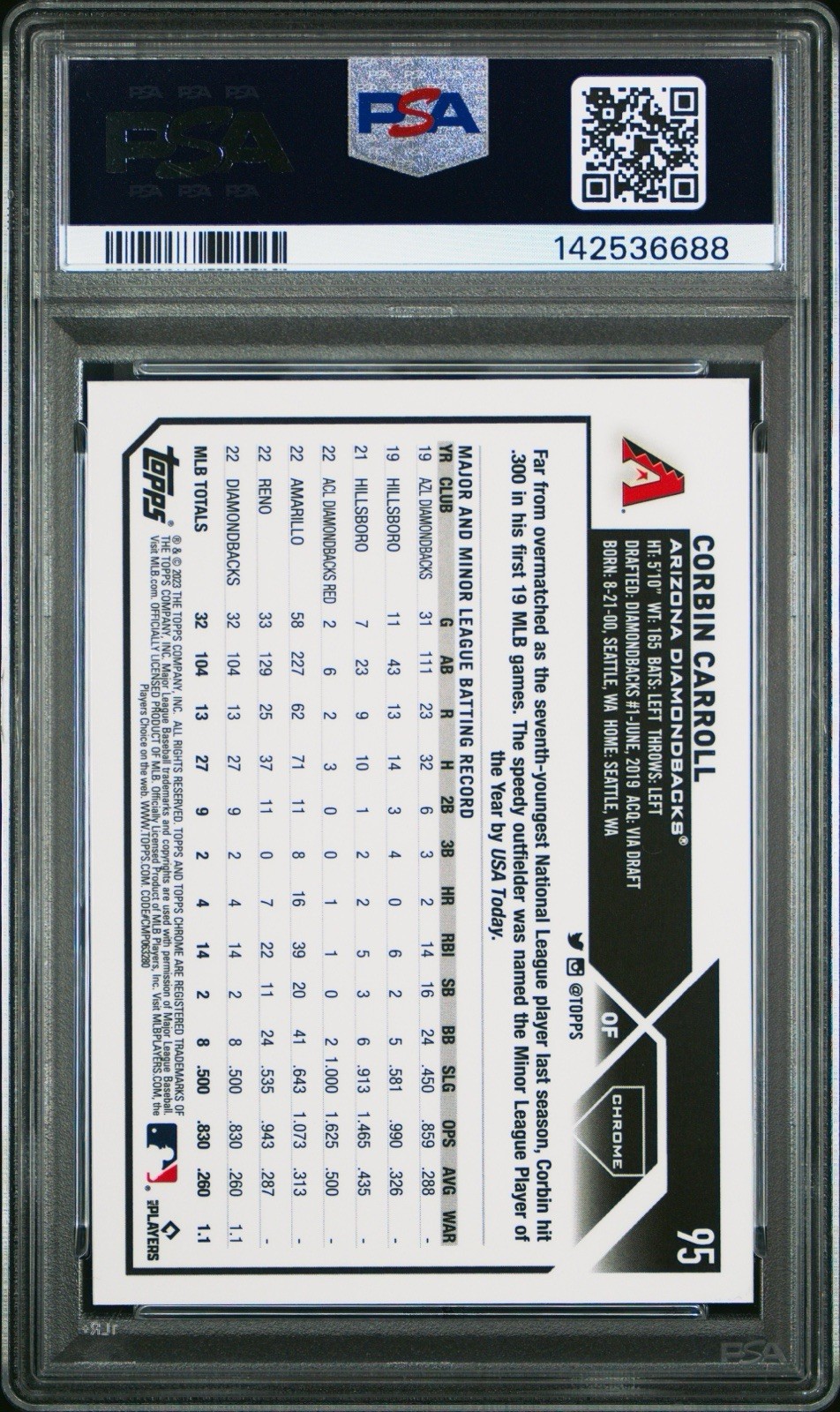2023 Topps Chrome Logofractor Edition - Corbin Carroll #95 (RC) PSA NM-MT 8 view 2